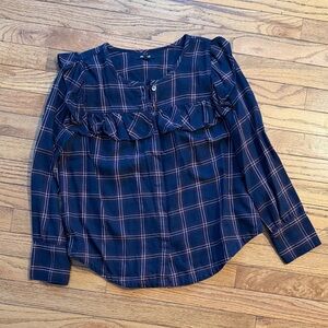 Madewell Navy and Burgundy Plaid Top